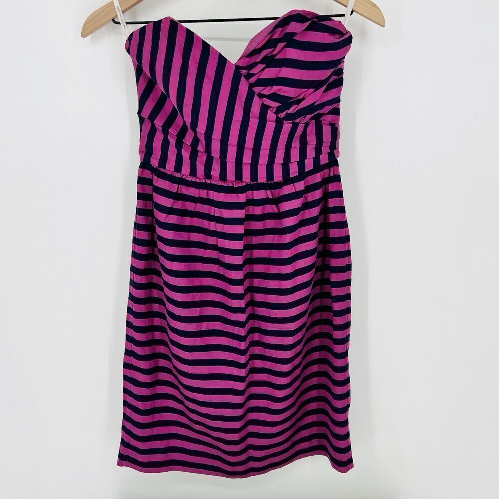 Corey Lynn Calter Pink and Navy Blue Striped Strapless Dress Size 4